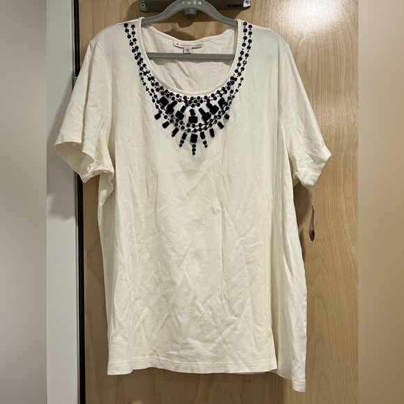 M Collection Plus Size Beaded Detail Short Sleeve Top - Picture 1 of 6